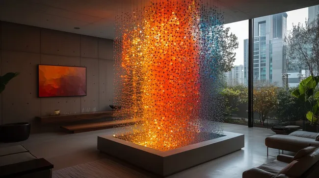 Farbenprächtige Lichtinstallation im modernen Büroambiente