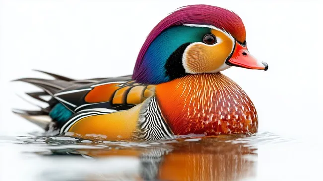 Farbenprächtige Mandarinente in detaillierter Nahaufnahme