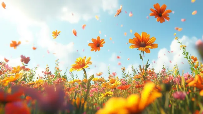 Farbenprächtiger Blumenfrühling in natürlicher Umgebung