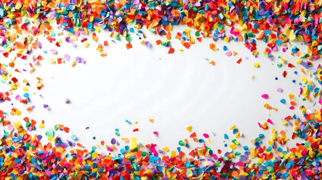 Farbenprächtiger Konfetti-Rahmen auf weißem Hintergrund
