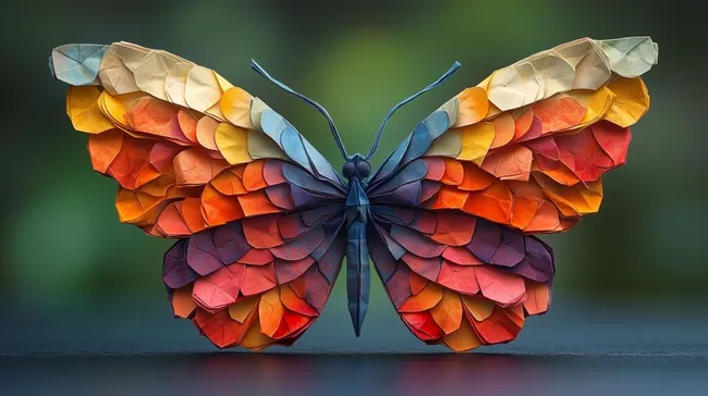 Farbenprächtiger Origami-Schmetterling in der Natur