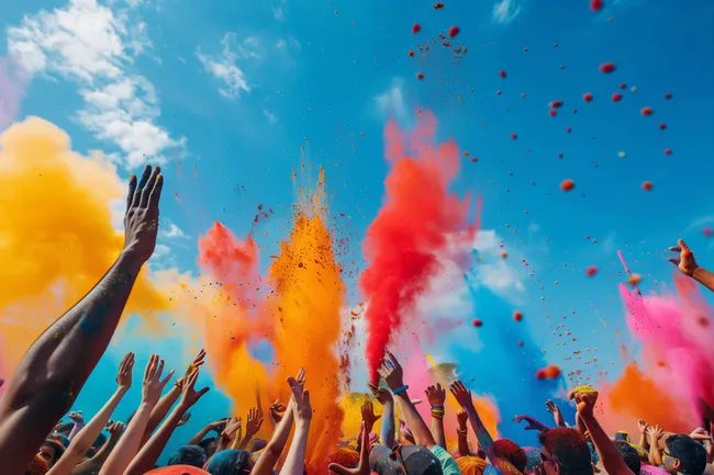 Farbenrausch bei Holi-Farbfestival