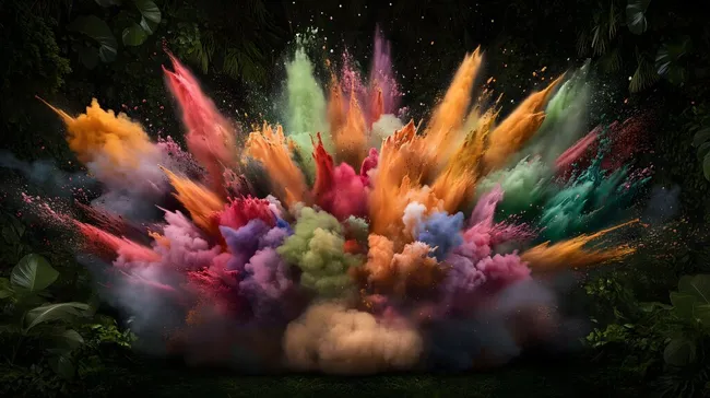 Farbexplosion in tropischer Umgebung mit kreativer Energie