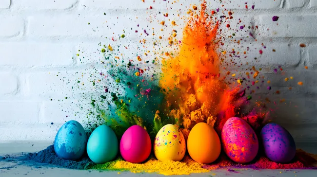 Farbexplosion mit bunten Ostereiern