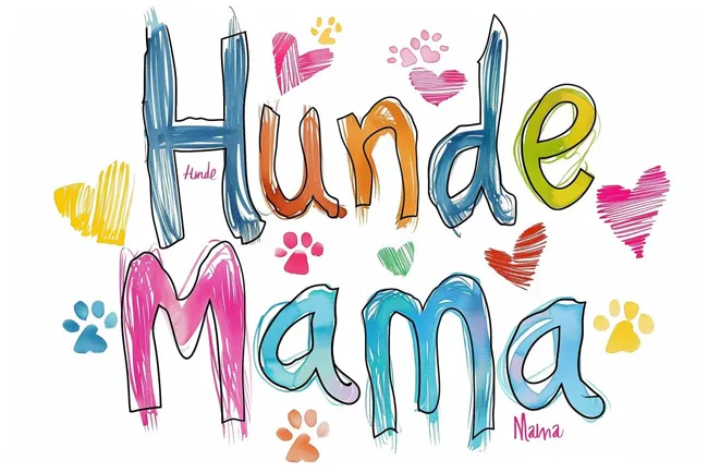 Farbfrohe Hundemama-Illustration mit Pfotenabdrücken