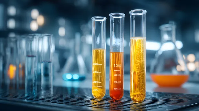 Farbige Flüssigkeitsproben in Reagenzgläsern