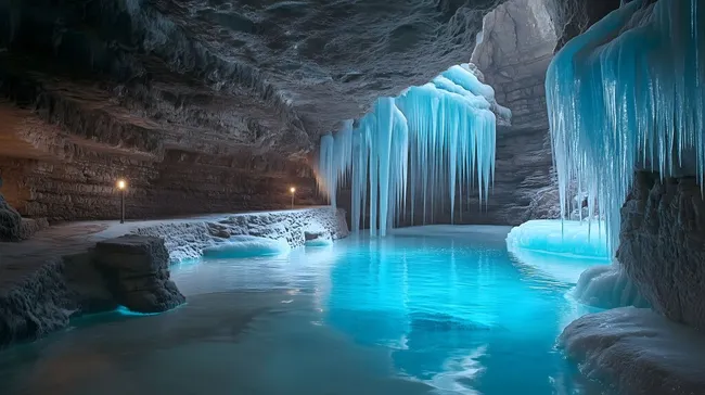 Faszinierende Eishöhle mit türkisblauem Gewässer