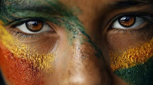 Faszinierende Nahaufnahme eines Gesichts in Stammesfarben