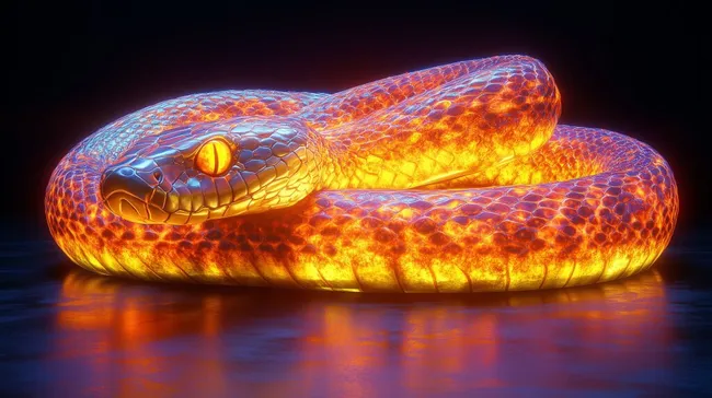Faszinierende Schlange in leuchtendem Neonlicht