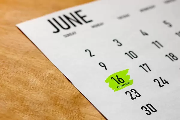 Father's Day. 16 June highlighted on white 2019 calendar