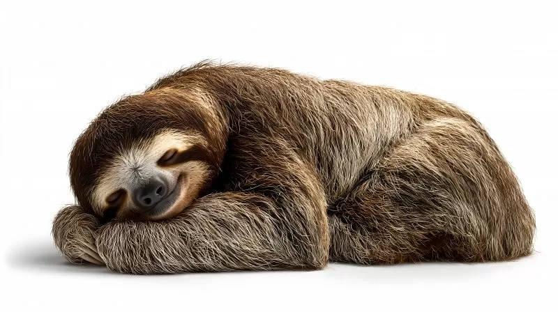 Faultier eingerollt schlafend auf weißem Hintergrund