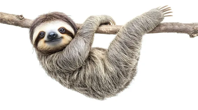 Faultier lächelt entspannt auf einem Ast