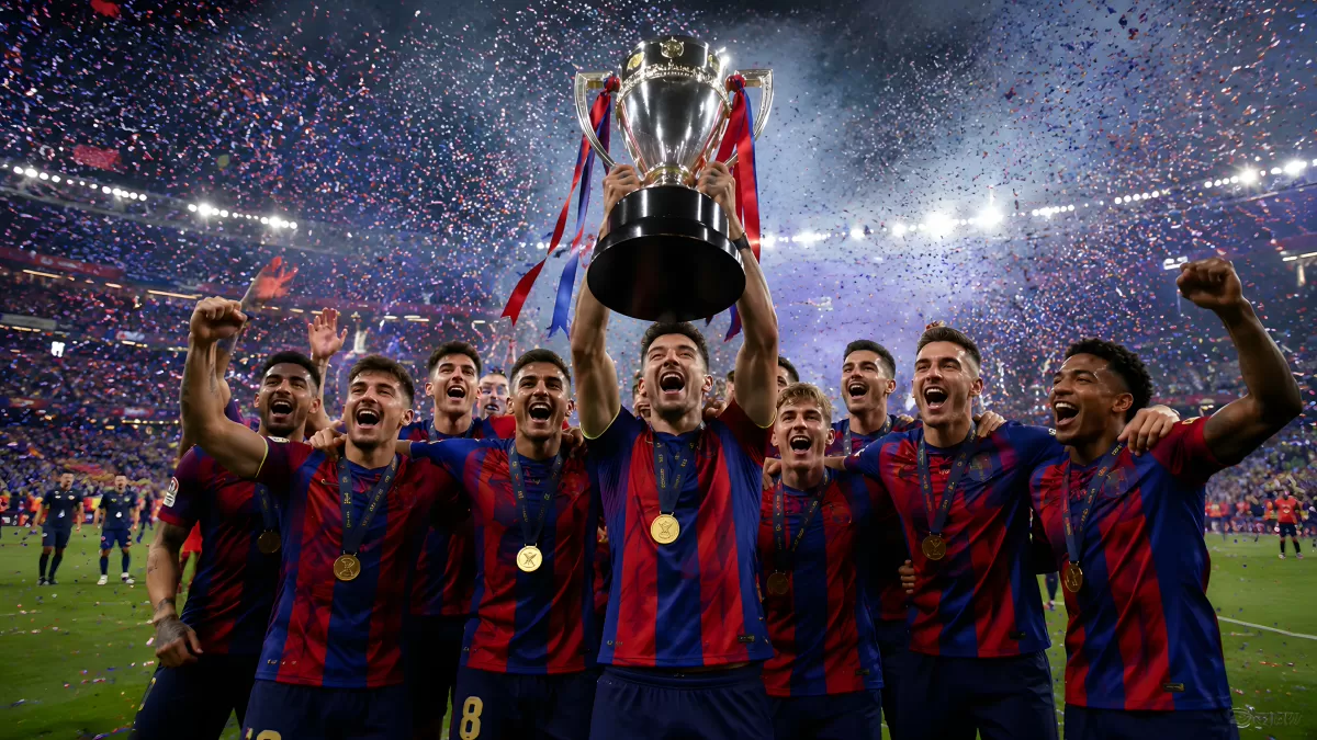 FC Barcelona hebt Meisterpokal im Stadion