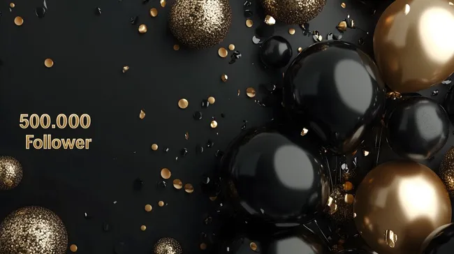 Feier zum 500.000 Follower-Meilenstein mit Schwarz-Gold-Ballons