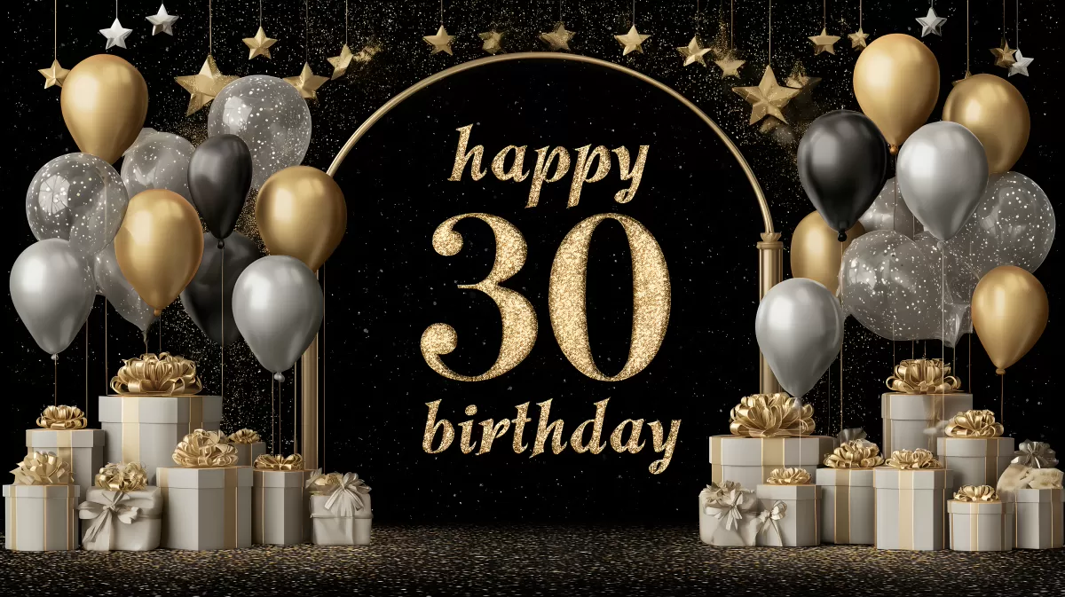 Feierliche 30. Geburtstagsparty in Gold und Schwarz