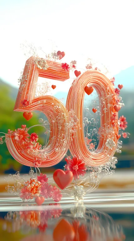 Feierliche 50. Geburtstags-Grafik mit Herzen und Blumen