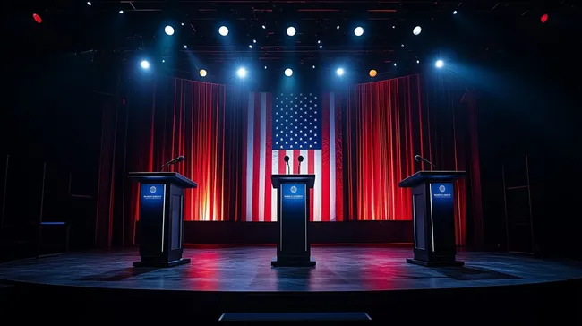 Feierliche Debattenbühne mit US-Flagge