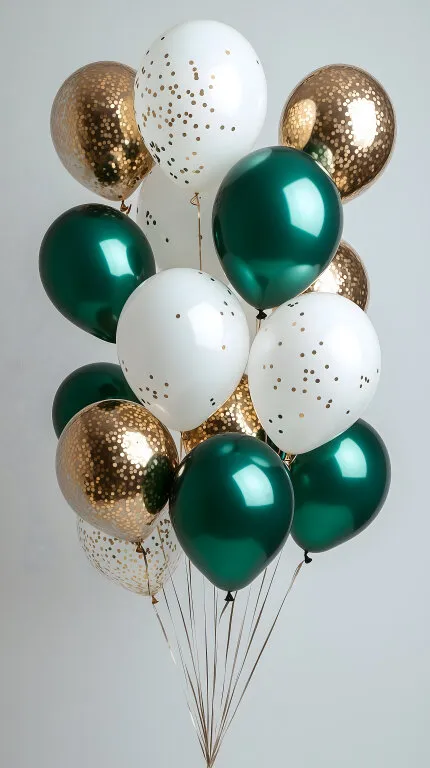 Feierliche Luftballons in Grün, Weiß und Gold