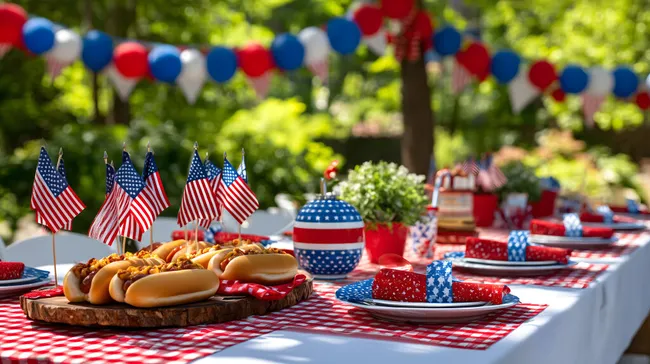 Feierlicher 4. Juli Grilltisch im Garten
