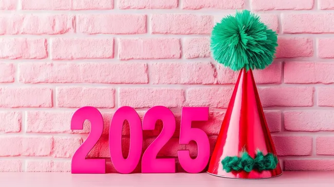 Feierlicher Jahreswechsel 2025 mit Partyhut