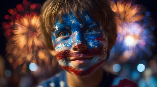 Feierlicher Junge mit patriotischer Gesichtsbemalung