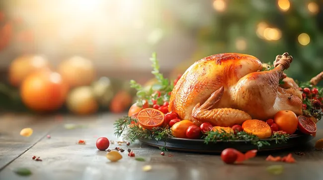 Feierlicher Thanksgiving-Truthahn auf reichhaltiger Tafel