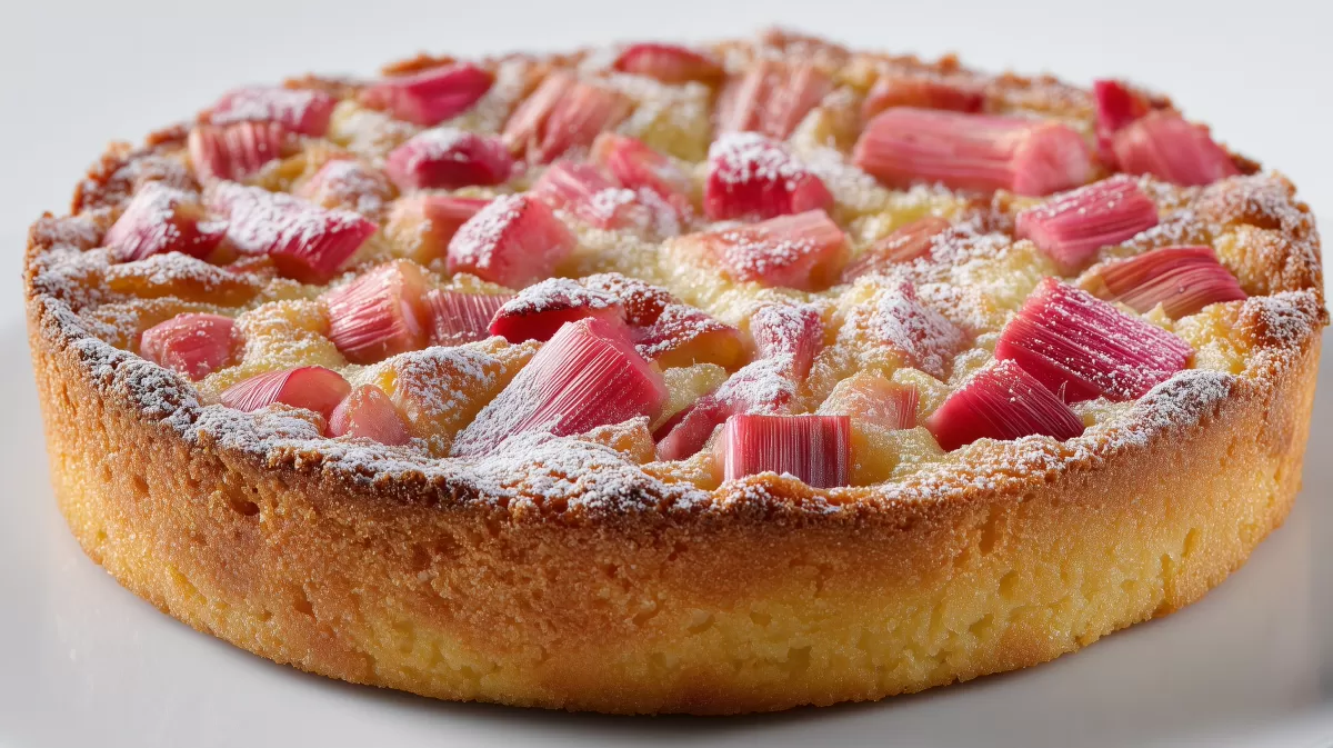 Feiner Rhabarberkuchen mit Puderzucker bestreut
