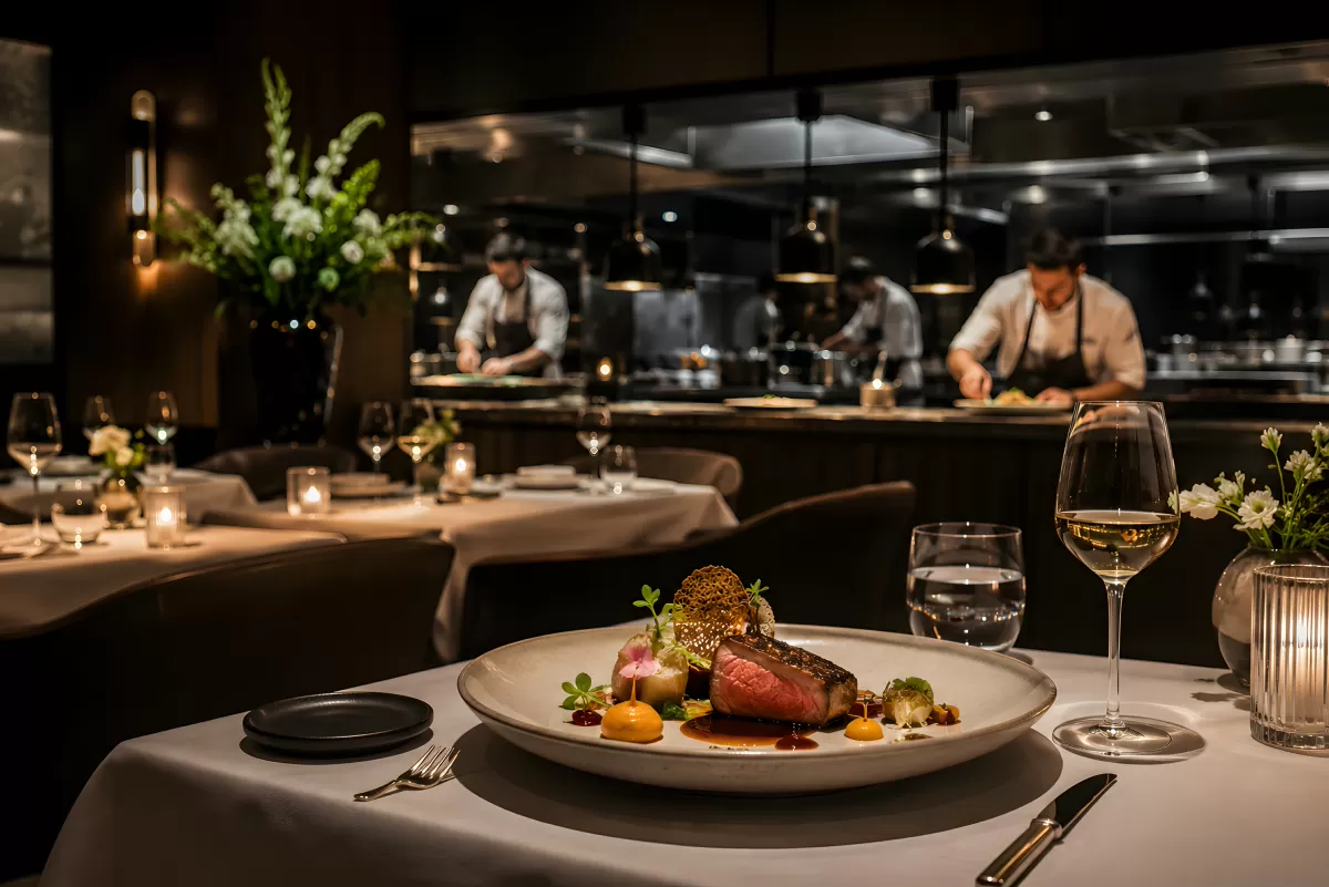 Feines Fleischgericht im eleganten Gourmetrestaurant