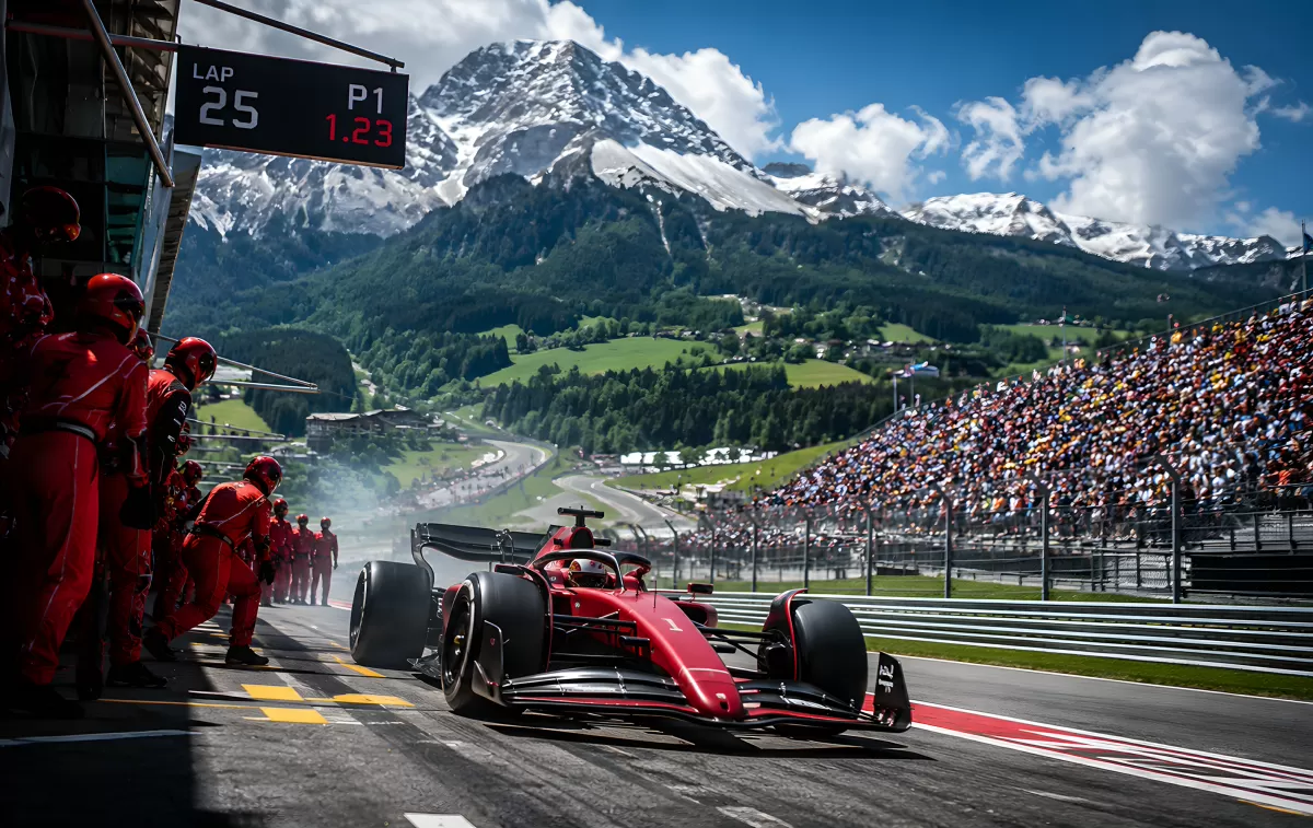 Ferrari-Bolide verlässt die Boxengasse beim Österreich-GP