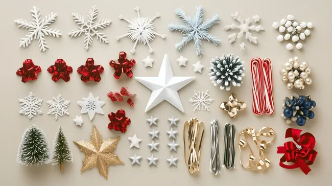 Festive Christmas Decoration Flatlay in Red and White