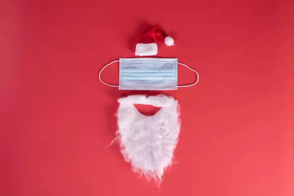 Festive christmas Santa Claus face made from face mask and decorations