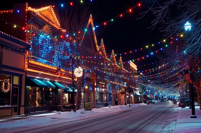 Festlich beleuchtete Winterlandschaft in einer Stadt