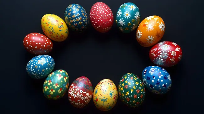 Festlich dekorierte Ostereier auf schwarzem Hintergrund