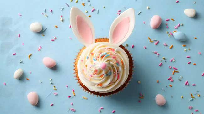 Festlich dekorierter Osterhasen-Cupcake mit Streuseln