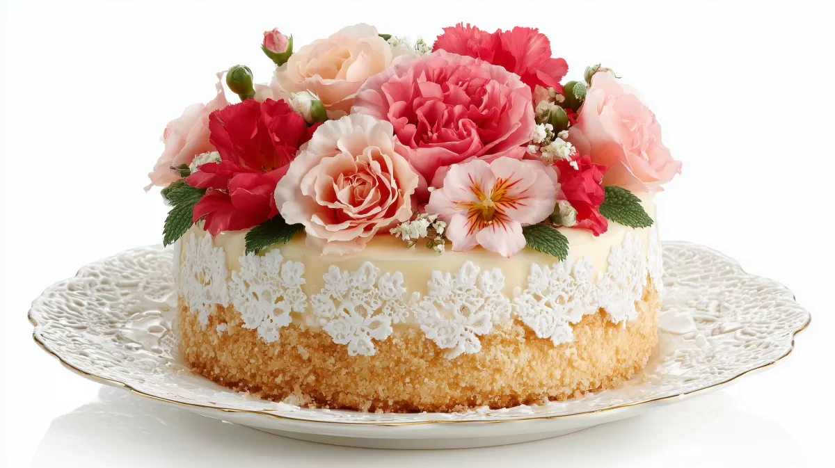 Festlich geschmückte Geburtstagstorte mit Blumen