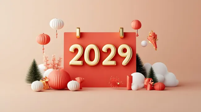 Festliche 3D-Komposition 2029 mit Weihnachtskugeln und Dekor