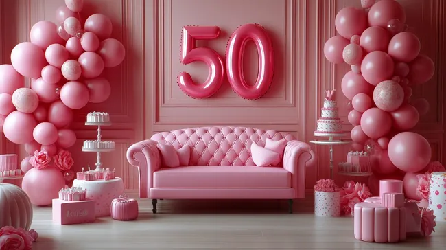 Festliche 50. Geburtstags-Dekoration in Pastelltönen