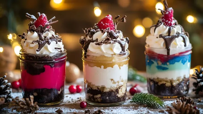 Festliche Desserts in dekorativen Gläsern