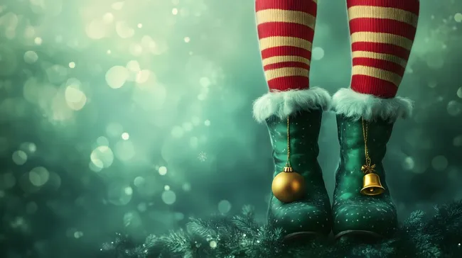 Festliche Elfen-Stiefel mit Glöckchen und Kugeln