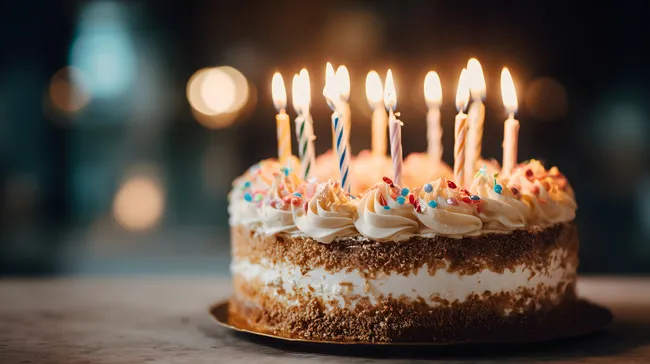 Festliche Geburtstagstorte mit bunten Kerzen