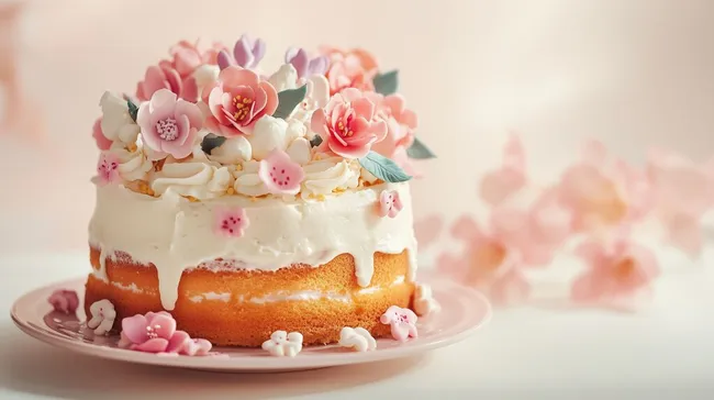 Festliche Hochzeitstorte mit zarten Blüten dekoriert