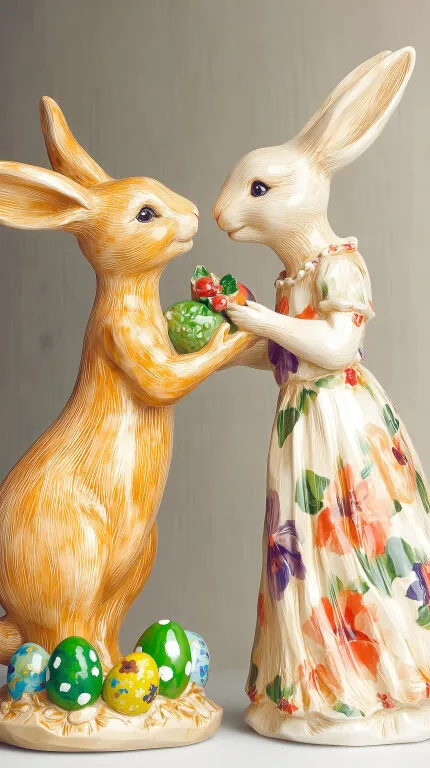 Festliche Keramik-Osterhasen mit Blumendekor