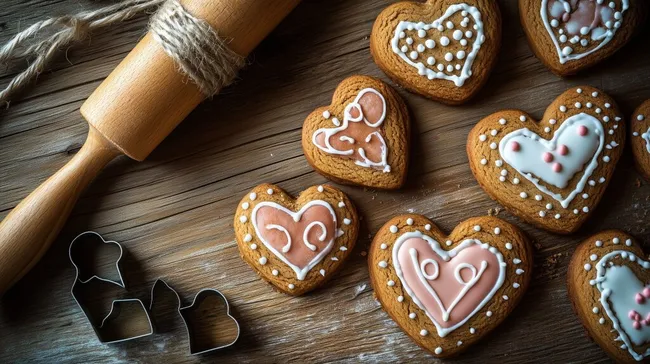 Festliche Lebkuchenherzen mit Weihnachtsglasur