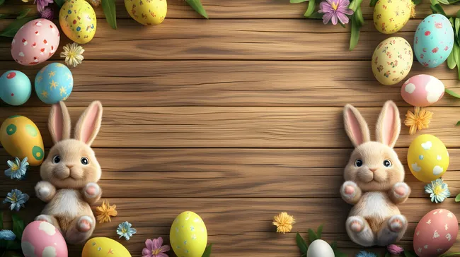 Festliche Osterdekoration mit Hasen und Eiern