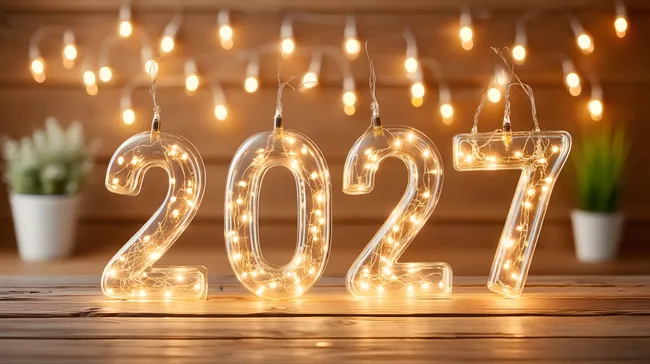 Festliche Silvesterdekoration mit Leuchtezahlen 2027