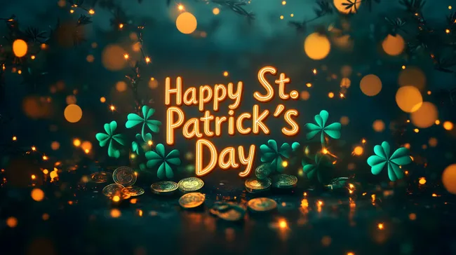 Festliche St. Patrick's Day-Grüße mit Kleeblättern und Goldmünzen