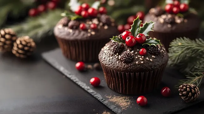 Festliche Weihnachts-Cupcakes mit roten Beeren