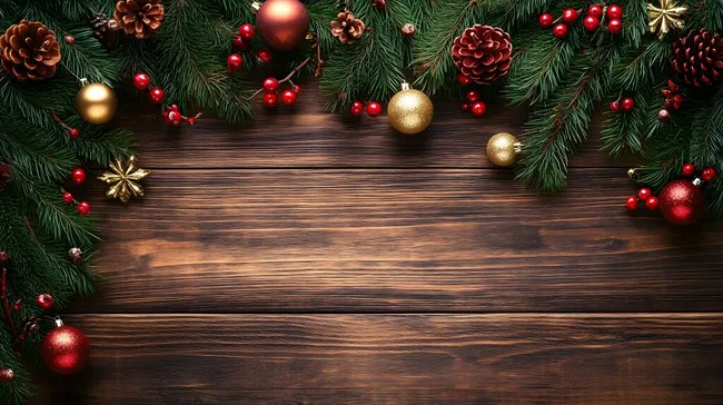 Festliche Weihnachts-Dekoration mit Tannenzweigen und Ornamenten