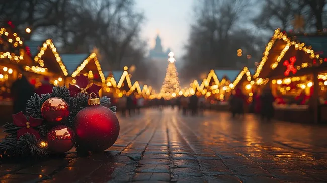 Festliche Weihnachtsbeleuchtung auf einem Weihnachtsmarkt