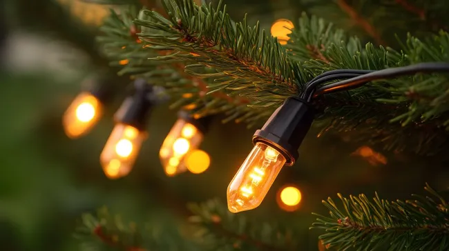 Festliche Weihnachtsbeleuchtung auf Tannenzweigen